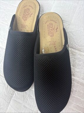 Fly Flot Italy Comfort Clogs Black Mesh Anatomic Slippers EU 40 US 9